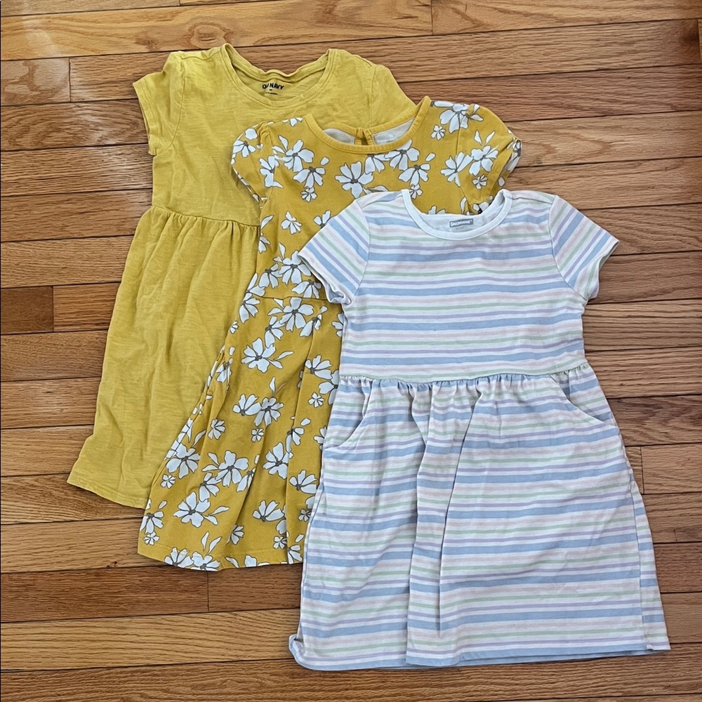 Old Navy Yellow Floral and Striped Kids Dresses